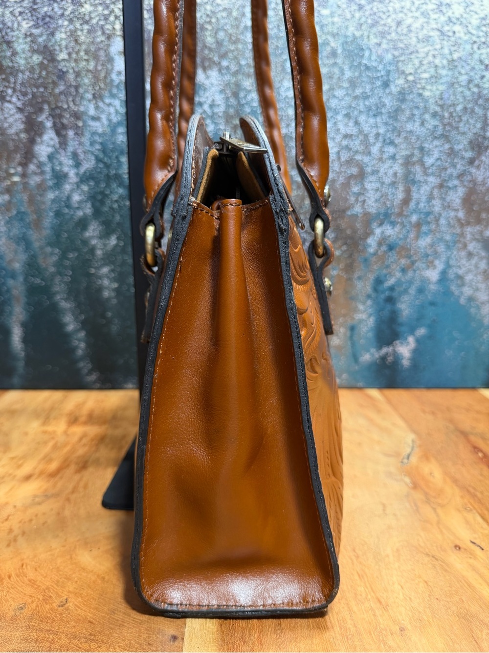 Patricia Nash Western 2010s Calvi Cognac Tooled Leather Satchel - Picture 6 of 14